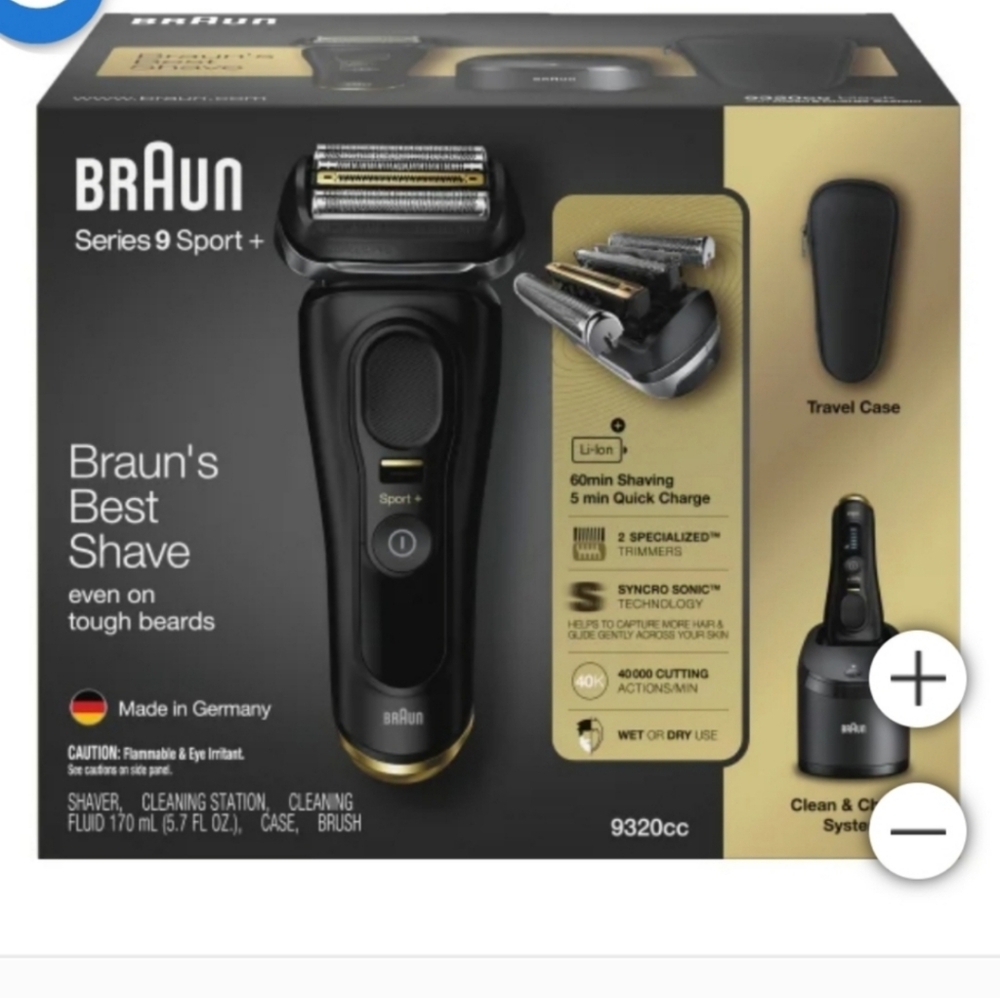 Braun Series 9 SPORT Electric Shaver with clean and Charge Black and Gold